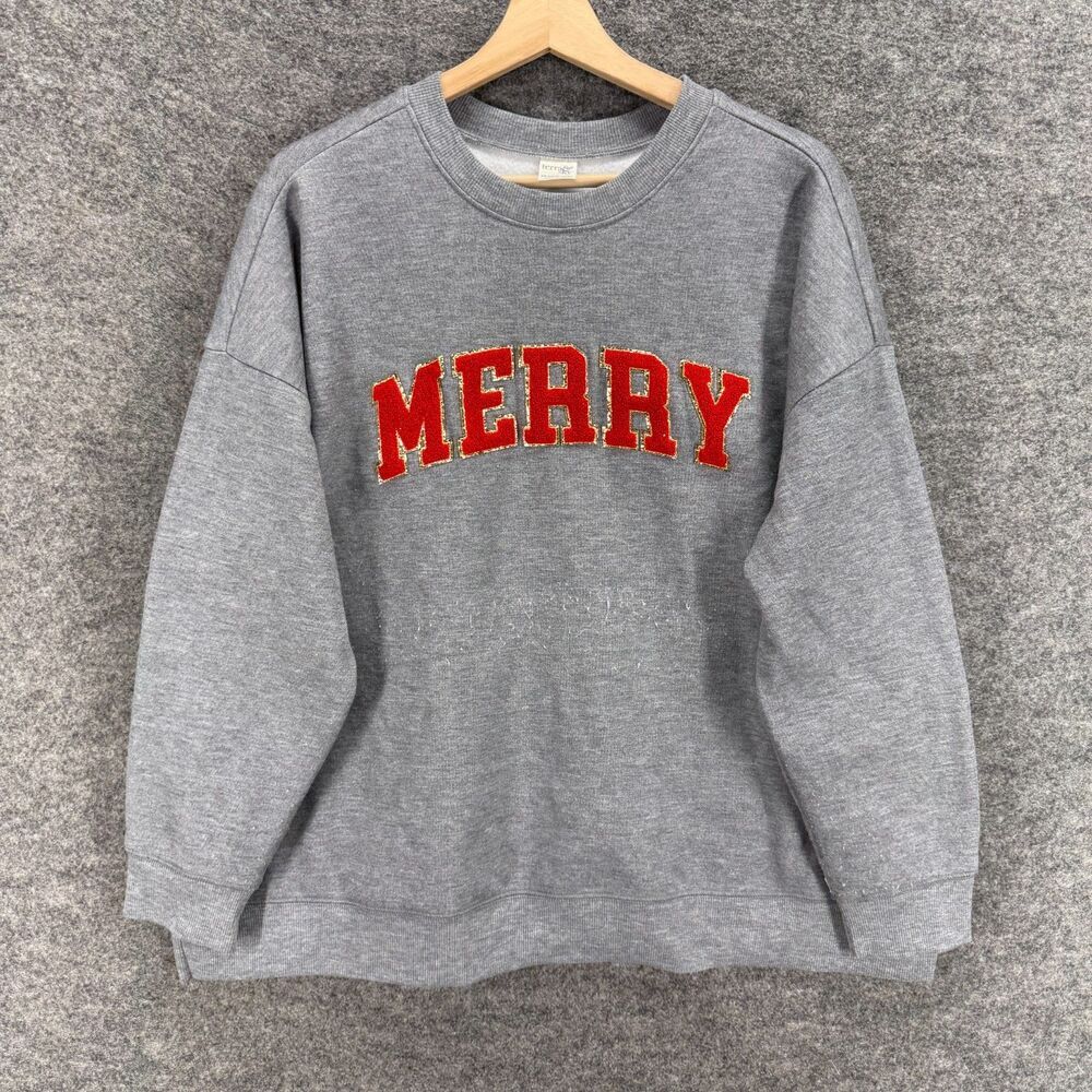 Terra & Sky Sweatshirt Women 1X Plus Gray Fleece Crew Neck Long Sleeve Pullover